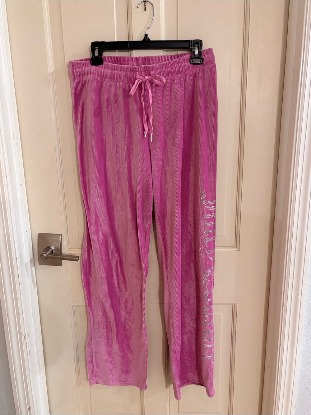 Juicy Couture Pink Velour Rhinestone Logo Track Pants